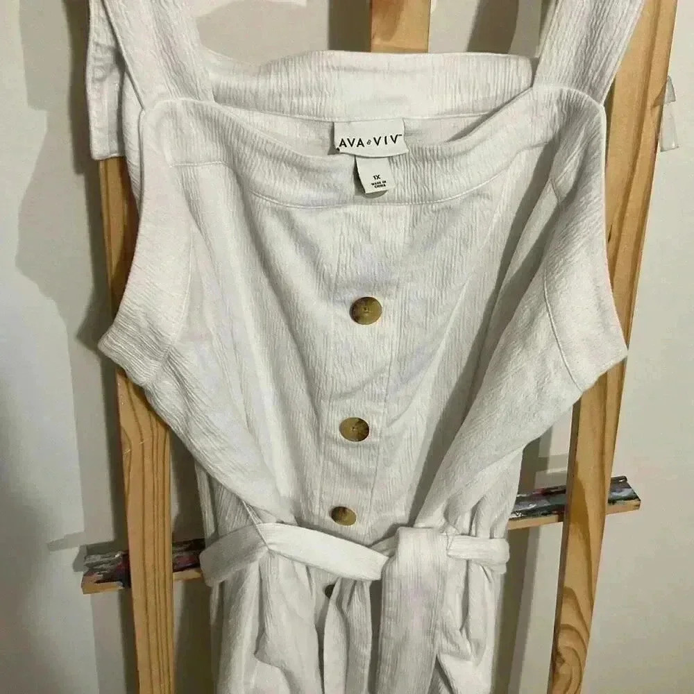 AVA & VIV White 1X Dress w/belt w/pockets - Picture 2 of 11